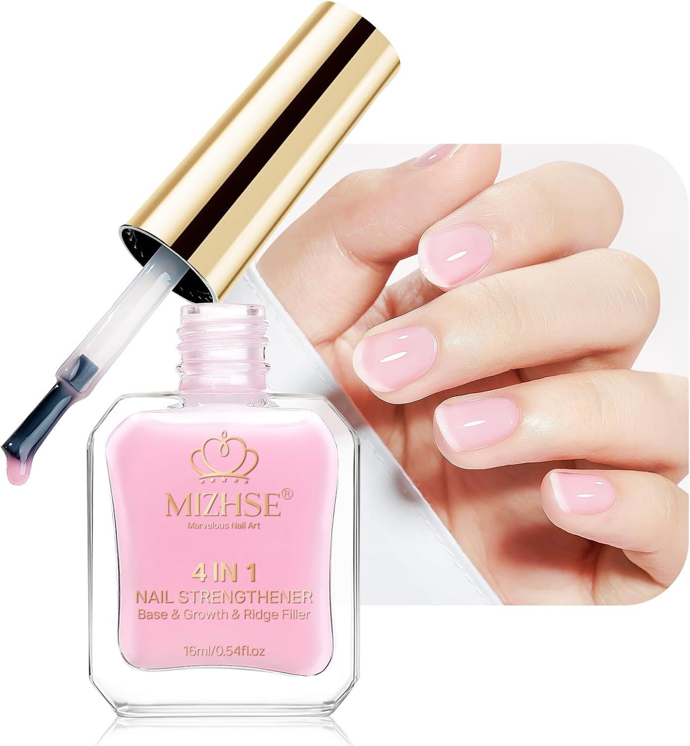 Durcisseur à ongles rose avec couleur 4 en 1 - Couche de base lisse pour réparation et protection des ongles - Durcisseur extra fort pour ongles cassants - Sérum de croissance des ongles