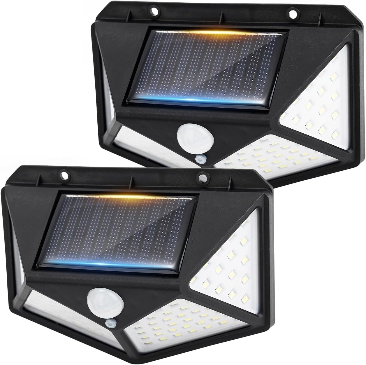 Lampe Solaire Extérieur avec Détecteur de Mouvement, Spot Solaire Extérieur LED pour Jardin, 100 LEDs, 3 Modes, Angle 270°, IP65, Batterie 800mAh (2 Lampe)