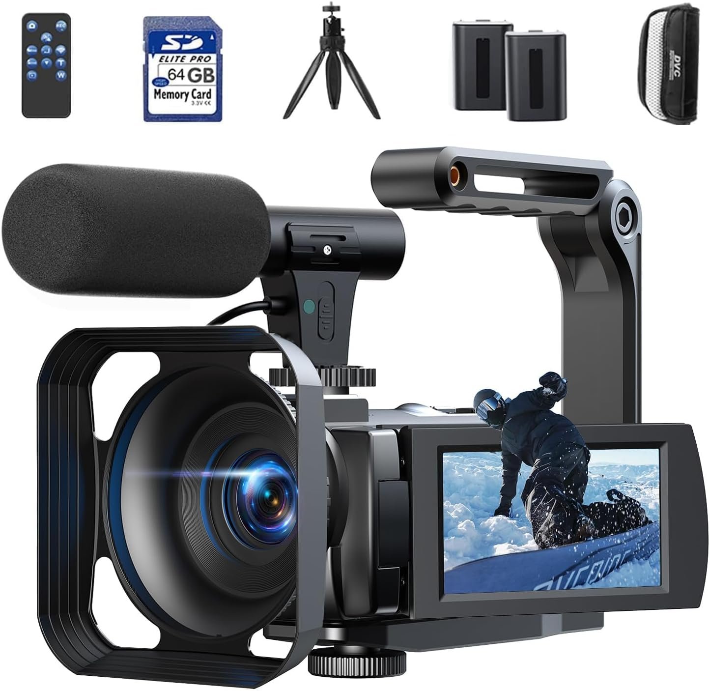 Camescope Caméra vidéo 5K 56MP WiFi vlog camera youtube Zoom numérique 16X caméscopes, Écran tactile 3" IR Vision nocturne camcorder video camera avec 2 piles, carte 64 Go, télécommande, microphone