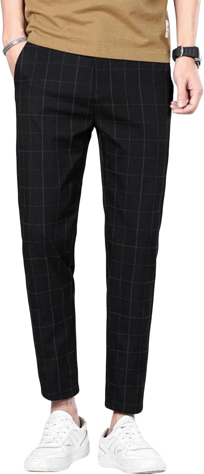 Men's Slim Fit Plaid Skinny Long Pantalons