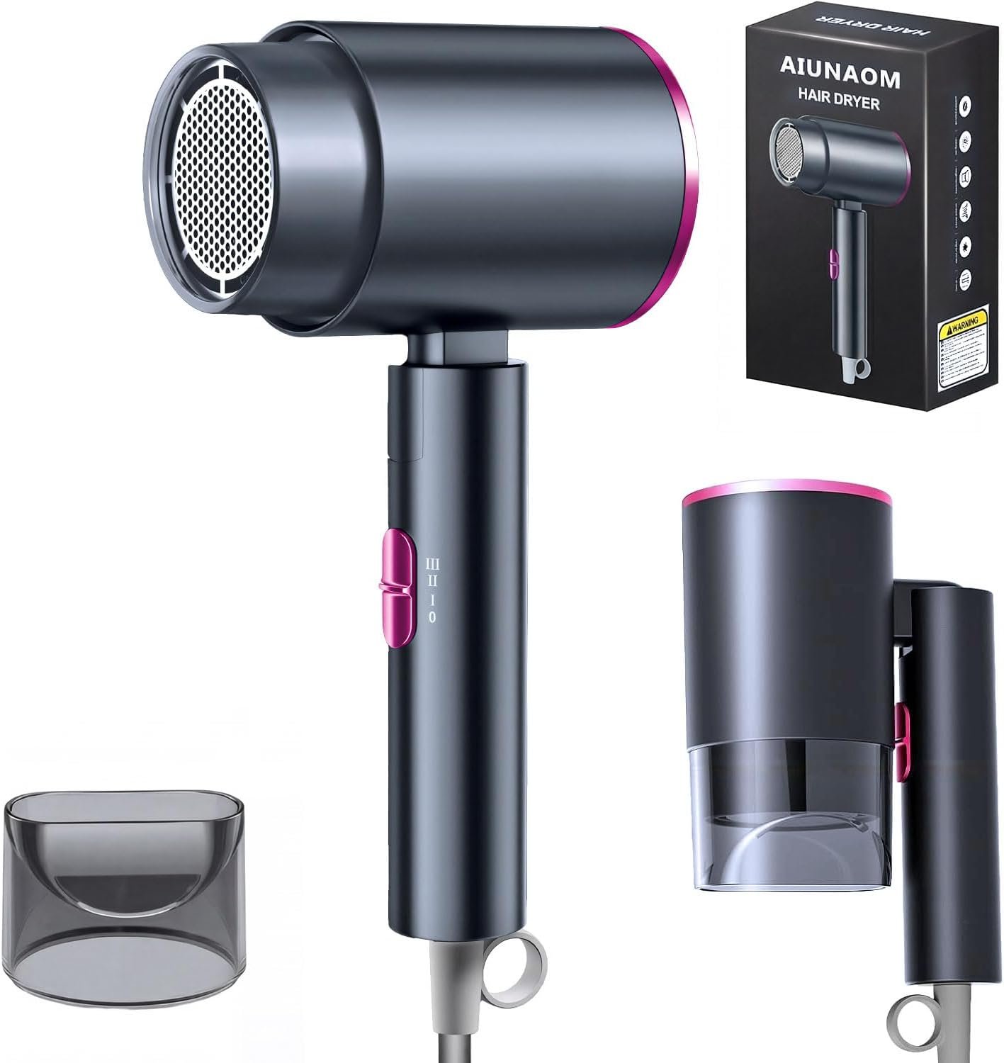 Seche cheveux de voyage pliable, 2000W seche cheveux professionnel à séchage rapide avec touches air chaud/froid, seche cheveux pliable pour maison et salon