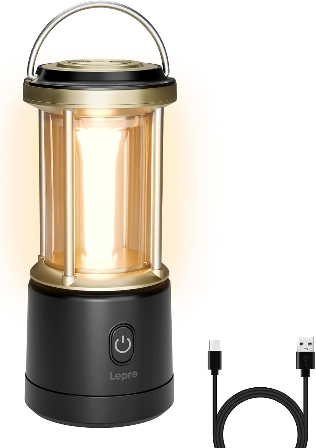 Lampe Camping LED Rechargeable 2000lm, 5 Modes Dimmable, IPX4 Etanche [Classe énergétique E] Éclairage 360°, Recharge USB & Batterie Externe 4400mAh, 5 Modes Dimmables, pour Bricolage, Secours, Garage, Cave