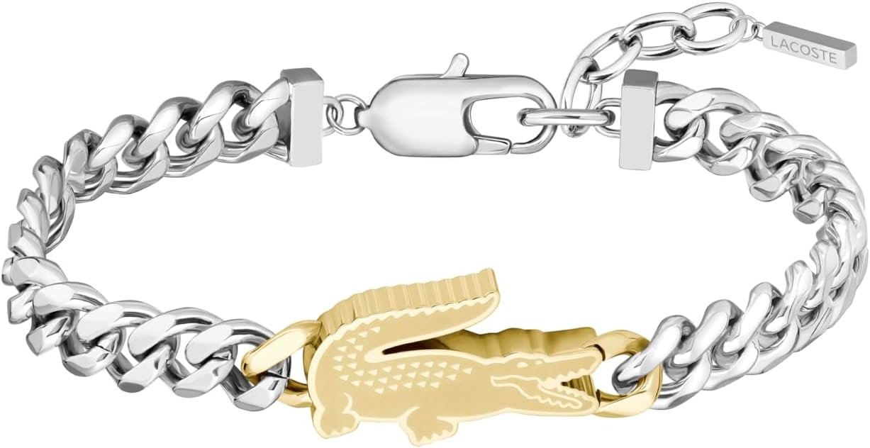 Lacoste Bracelet Chaîne Homme en Acier Inoxydable-Couleur: Bi-Color