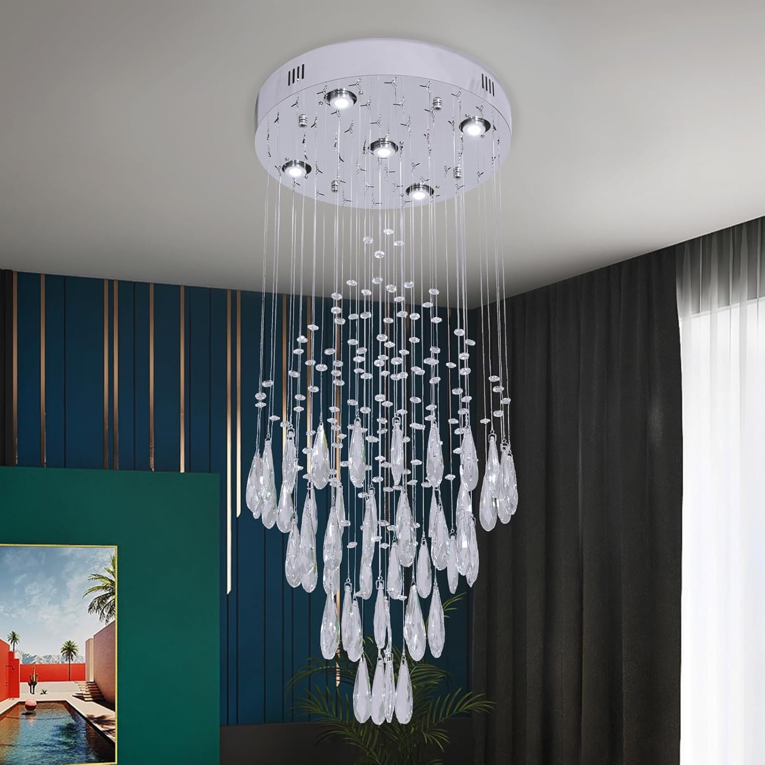 Lustre en Cristal en Forme de Goutte de Pluie, Plafonnier Haut Spectaculaire en Forme de Goutte