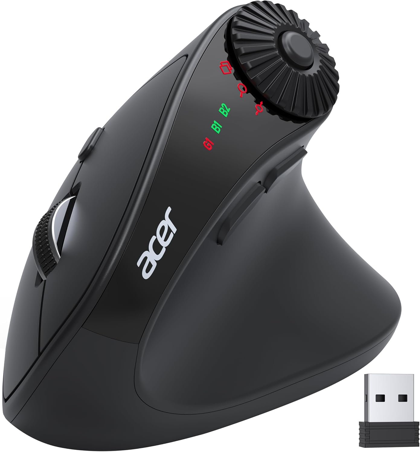 Souris Ergonomique sans Fil avec Molette Défilement Latérale, Souris Verticale Bluetooth 4000 DPI (BT 5,2 + 2,4 GHz), Mouse Wireless, 8 Boutons, Récepteur USB pour iMac,PC
