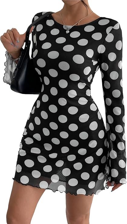 Robe Mini Sexy Dos Nu pour Femme, Manches Longues Evasées