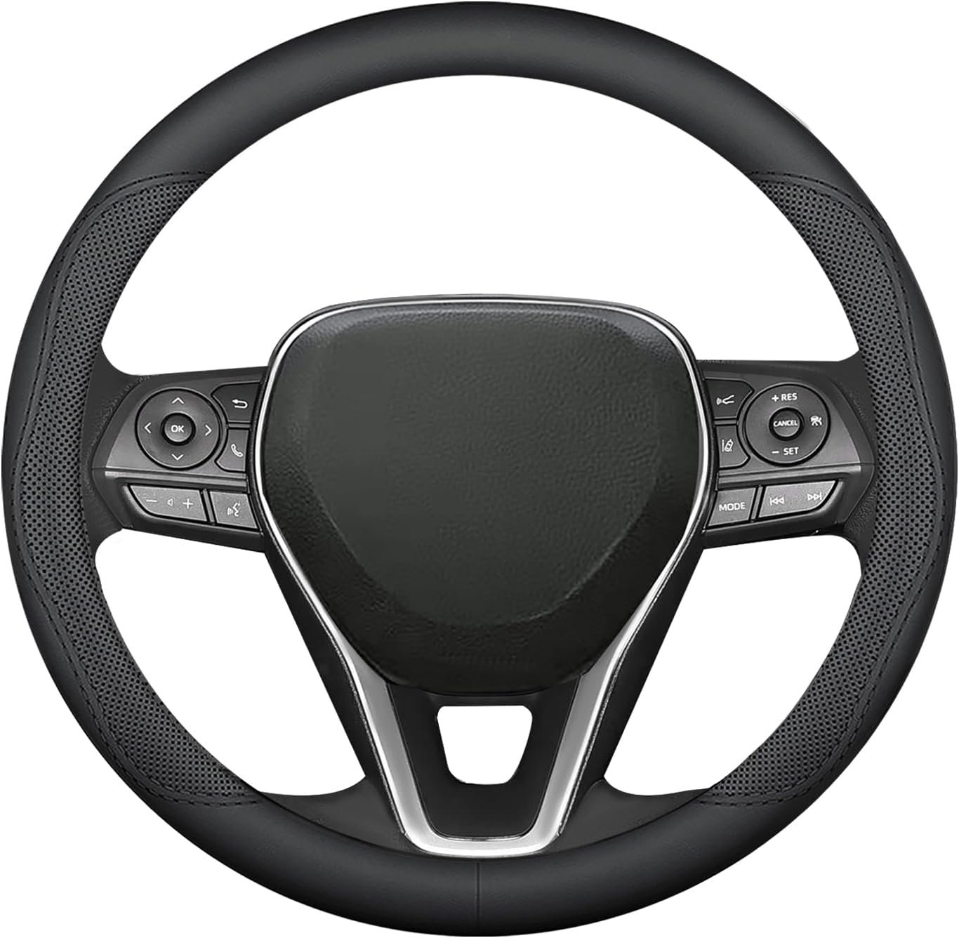 Housse de volant pour Toyota Camry Rav4 Corolla Highlander Sienna CHR Avalon FJ Land Cruiser Yaris SE XSE LE Hybrid XLE TRD Cross Limited Platinum Tacoma Accessoires (cuir noir, 36,6 à 38,1 cm)