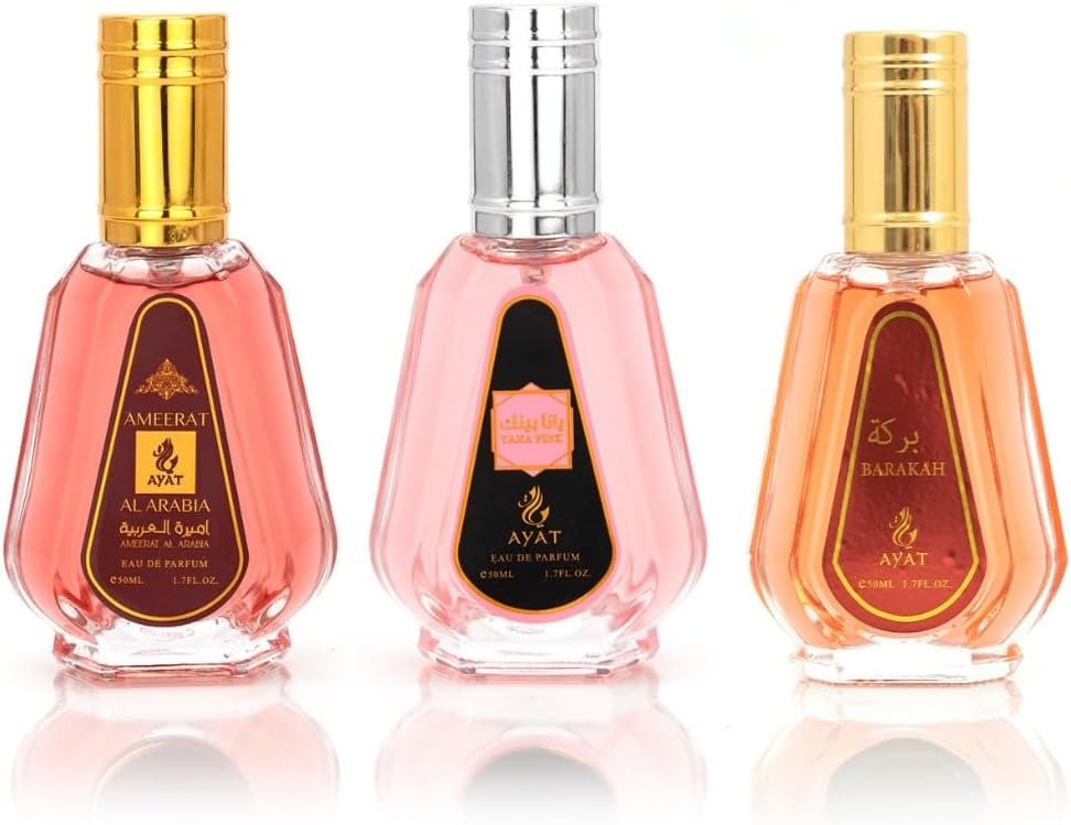 Coffret 3 Parfums – Eau de Parfum Ameerat Al Arabia, Barakah & Yana Pink – 3x50ml – Mixte & Femme – Parfum Oriental de Dubaï – Longue Durée – Idée Cadeau