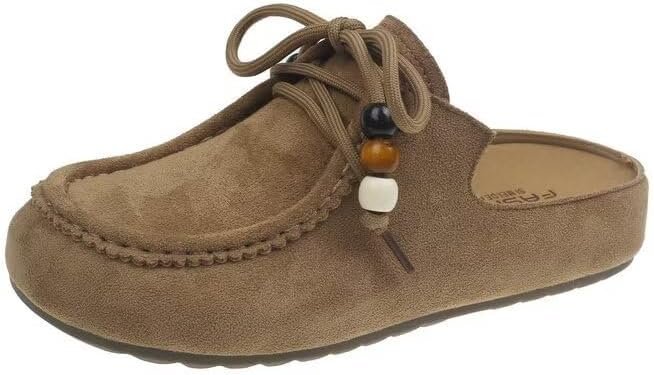 Femmes Lace Up Liège Suede Mules Semelle Plate-Forme Pu Cuir