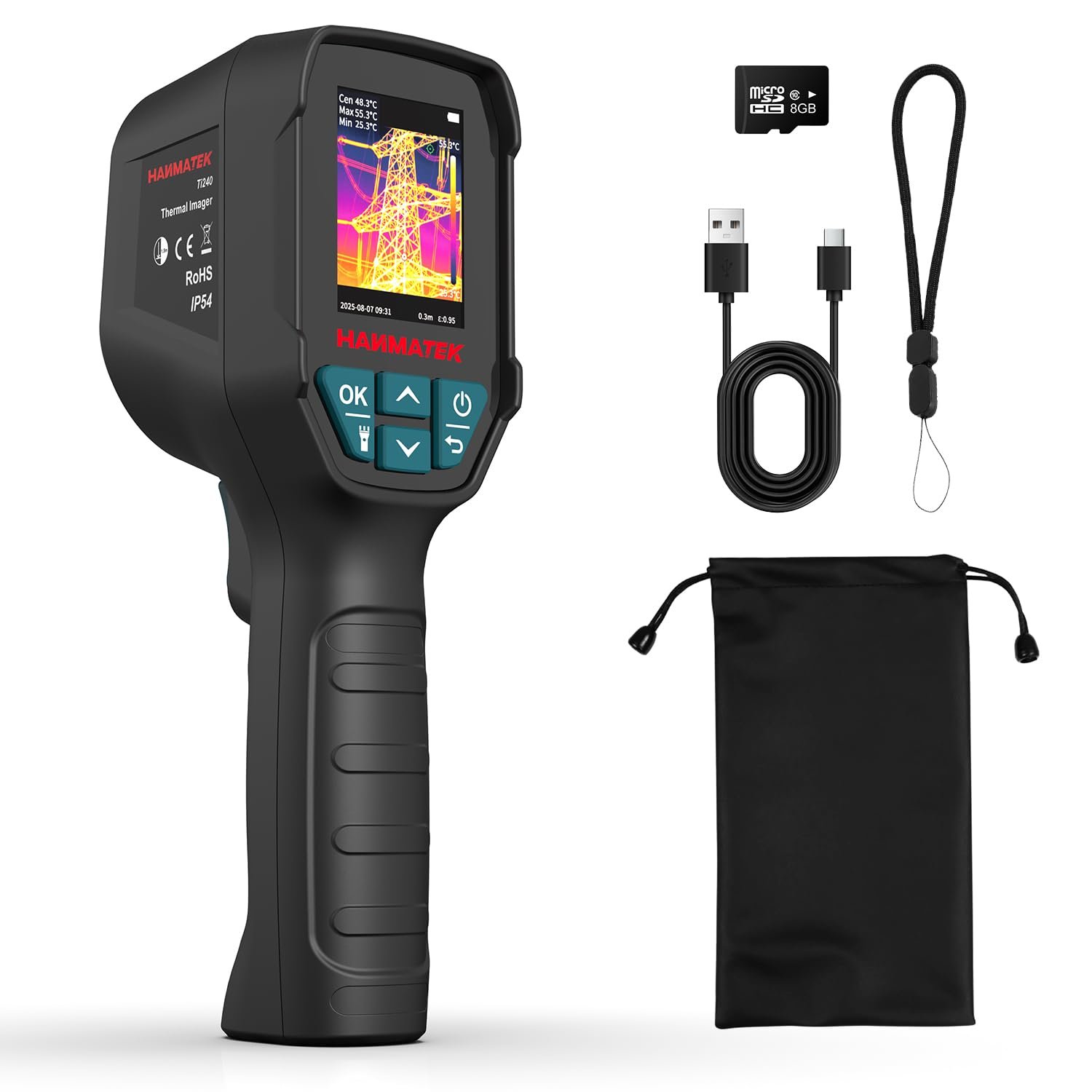 Caméra thermique Ti240 Outil d'imagerie pour anomalies de température et caméra thermique de chasse avec résolution de 240 x 240 pixels, plage de température de -68 °F à +752 °F, rechargeable | Convient pour la chasse et le test d'anomalie de température