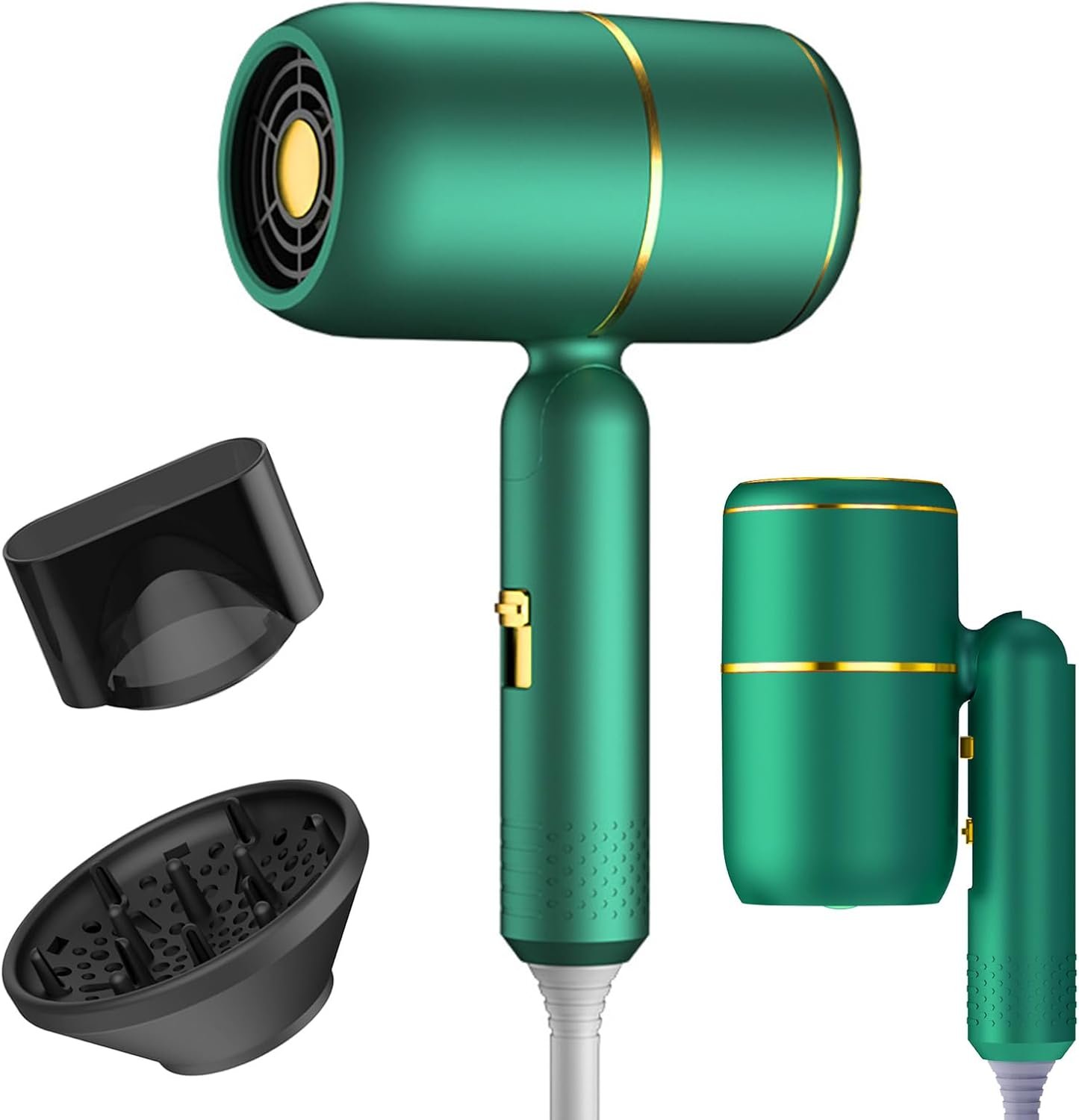 Sèche-Cheveux Pliable de Voyage 2400W, Ionique Anti-Frisottis, 3 Températures 2 Vitesses + Air Froid, Avec Diffuseur & Concentrateur, Compact Silencieux Maison & Voyage