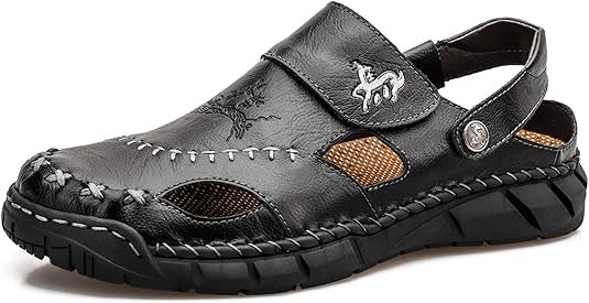 Sandales Creuses à Enfiler en Cuir pour Homme, Chaussures Décontractées