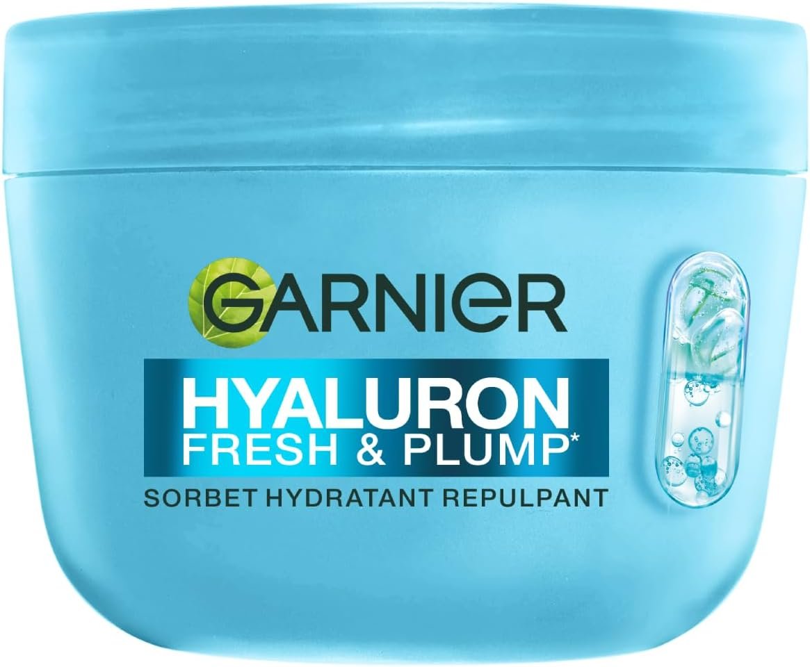 GARNIER - Hyaluron - Crème Sorbet Hydratante Repulpante Fresh & Plump - Crème Visage à l'Acide Hyaluronique - +60% Hydratation, Peau 83% Plus Rebondie & 100% Plus Lisse - Tous Types de Peaux - 85 ml