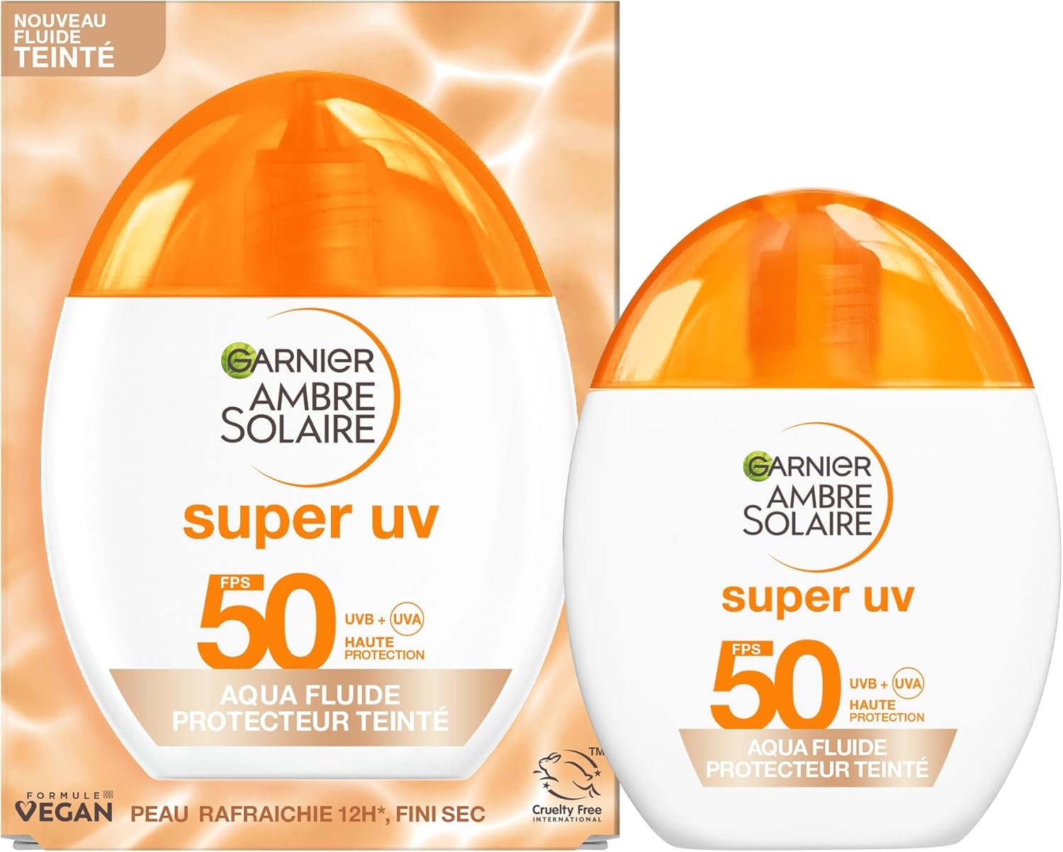 Ambre Solaire Acide Hyaluronique - Aqua Fluide Teinté SPF50 - Fluide Solaire Teinté - Unifie, Protège, Lisse et Hydrate - Légère et Non Grasse - Tous Types de Peaux - 40 ml