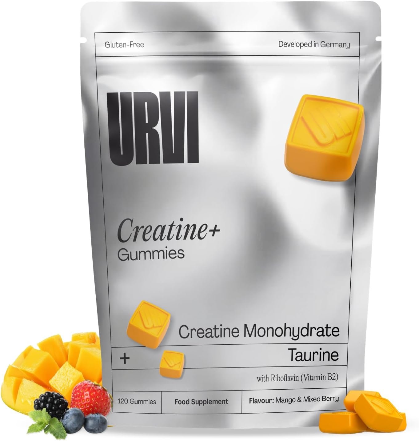 Creatine+ Gummies – Créatine Monohydrate, Taurine & Vitamine B2 – Sport & Performance – Mango & Baies – 120 Gommes -