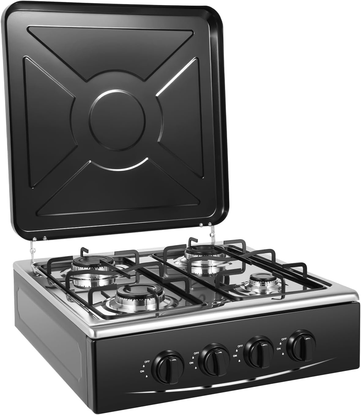 Cuisinière à gaz propane, 4 flammes, en fer, avec allumage manuel et étagères, idéale pour le camping-car, le jardin et la cuisine extérieure