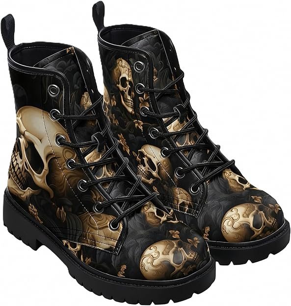 Bottines Pour Femmes Gothique, Lacets Cuir Céger Plateforme Bout Rond