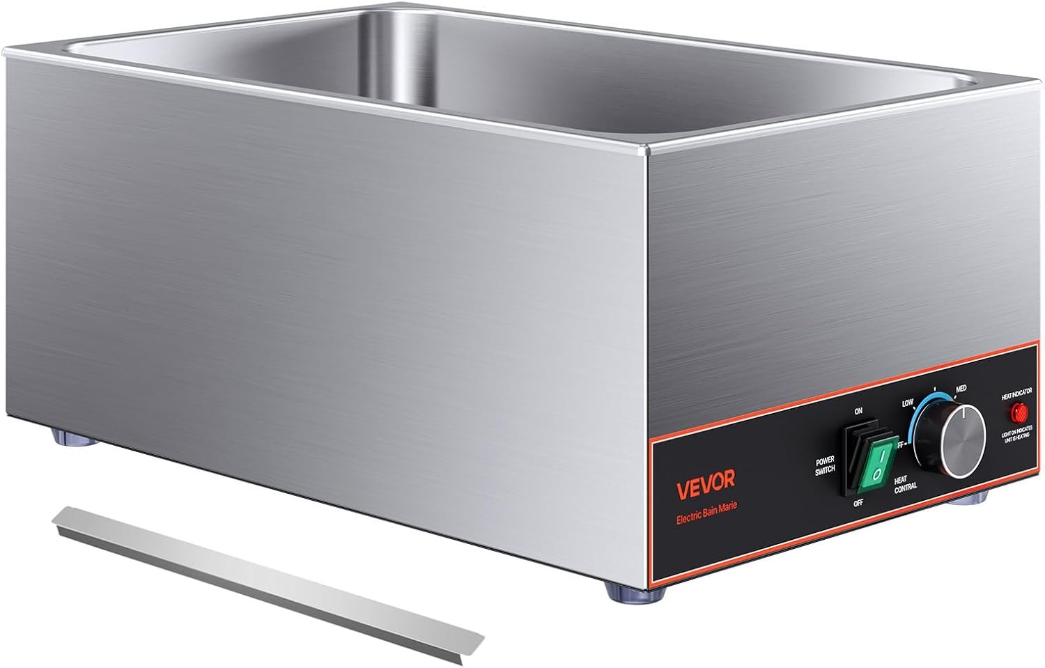 VEVOR Commercial Food Warmer, 1500W Electric Stainless Steel Steam Food Warmer, Fast Heating Countertop Buffet Bain Marie with Power Cord & Divider Strip, for Catering, Restaurants, Parties, Buffet