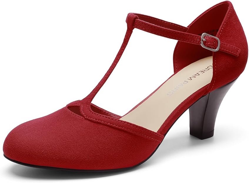 Escarpins Femme Petit Talon à Lanière T, Chaussures Rétro Élégantes et Confortables pour Soirée, Mariage et Occasions Formelles