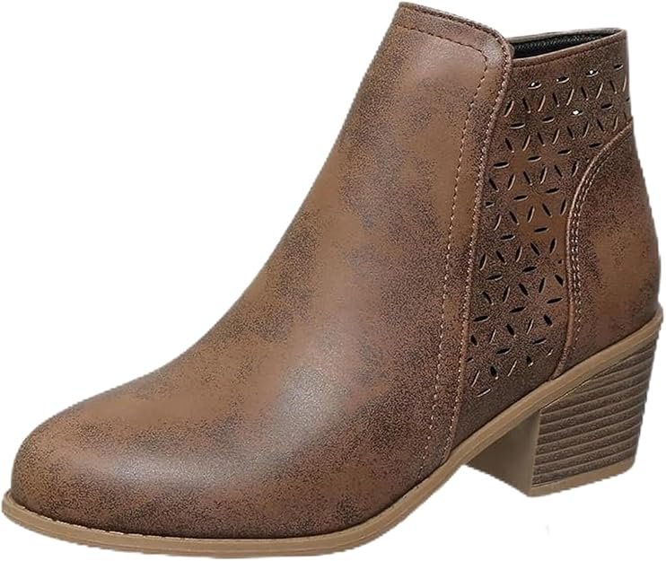 Bottines orthopédiques à talon moyen à enfiler en cuir pour femme, Talon moyen empilé - Fermeture éclair latérale - Respirantes - Bottines Chelsea légères