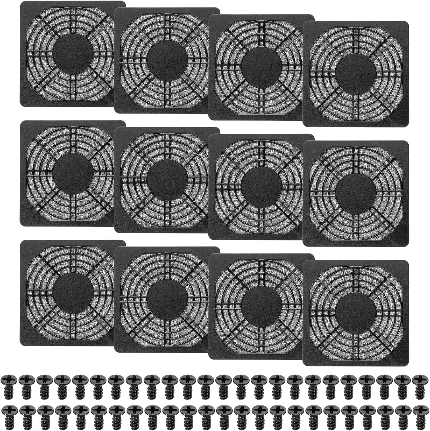 Lot de 12 filtres de Ventilateur de 110 mm en Plastique Anti-Poussière avec Vis pour Industrie, Atelier, Boîtier d'Ordinateur, Réfrigérateurs, Climatisation, Noir