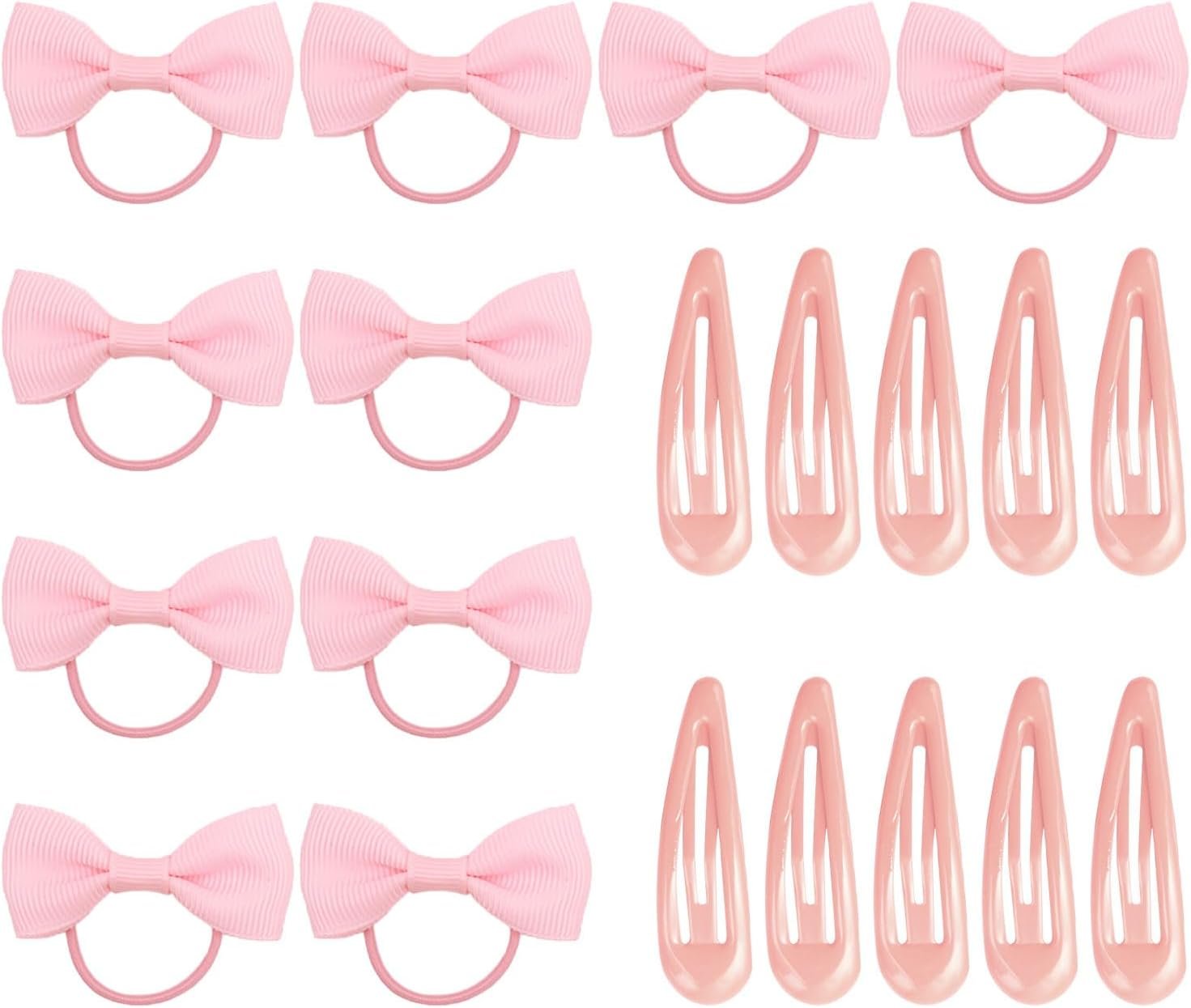 Lot de 20 accessoires cheveux roses, bandeaux et barrettes pour bébés avec nœuds, coffret cadeau pour filles