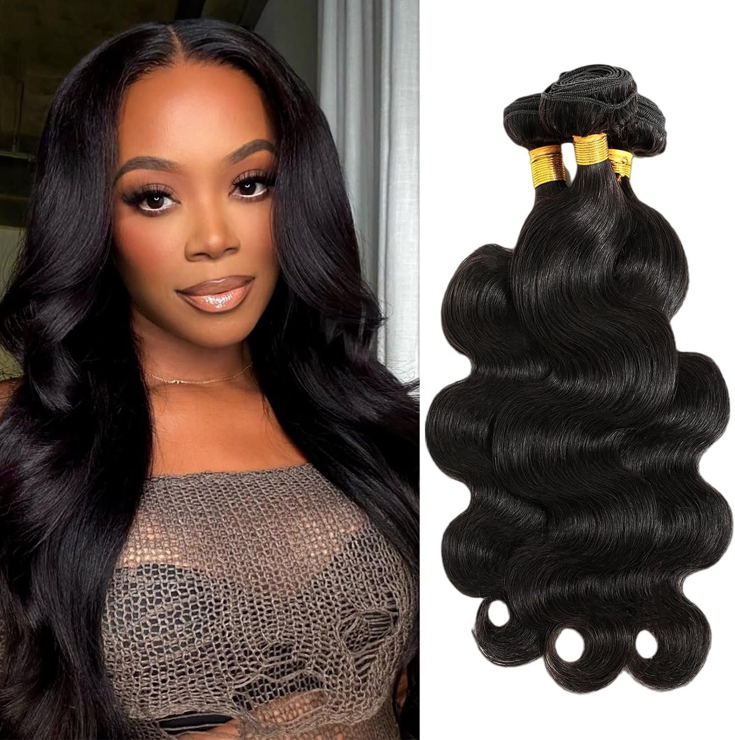 Tissage Naturel Cheveux Humain Ondulés 10 12 14 Pouces 100% Cheveux Brésilien Vierges Non Traités Hair Extensions for Women Body Wave Human Hair Bundles Noir Naturel