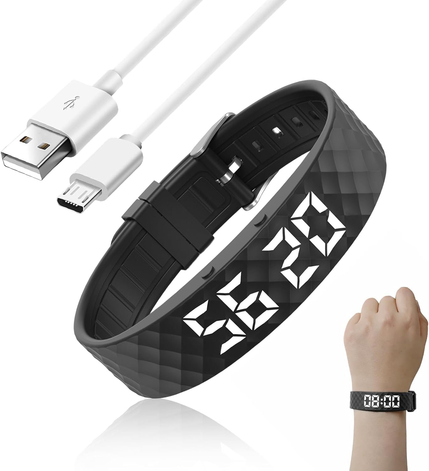 Montre de Rappel D’Alarme Vibrante, Tracker d'Activité Montre Connectée Podomètre, Moniteur de Sommeil, Alarme de Poignet réglable à Vibrations pour Femmes, Hommes, Enfants, Personnes âgées, Voyages