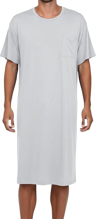 Chemise de nuit longue pour homme - Chemise de nuit - Vêtements de détente - Chemises de nuit confortables à manches courtes