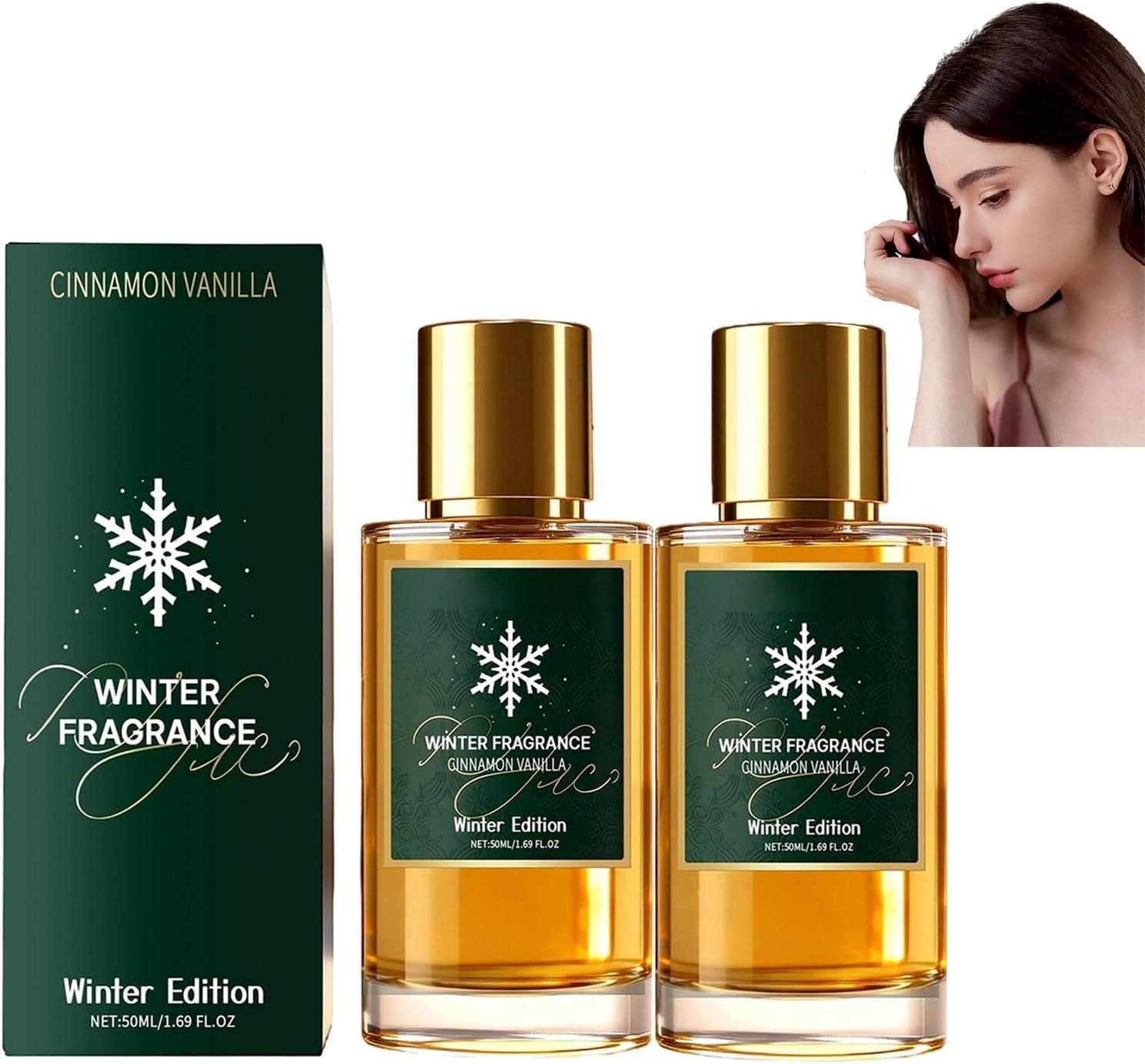 Winter Edition Lot de 2 vaporisateurs de parfum pour femme, 50 ml, parfum cannelle et vanille, produit de beauté élégant pour jour, nuit, mariage et voyage