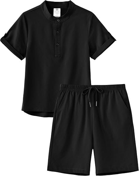 Boy Short Set Henley Robes Chemises Shorts 2 Pièces Tenues