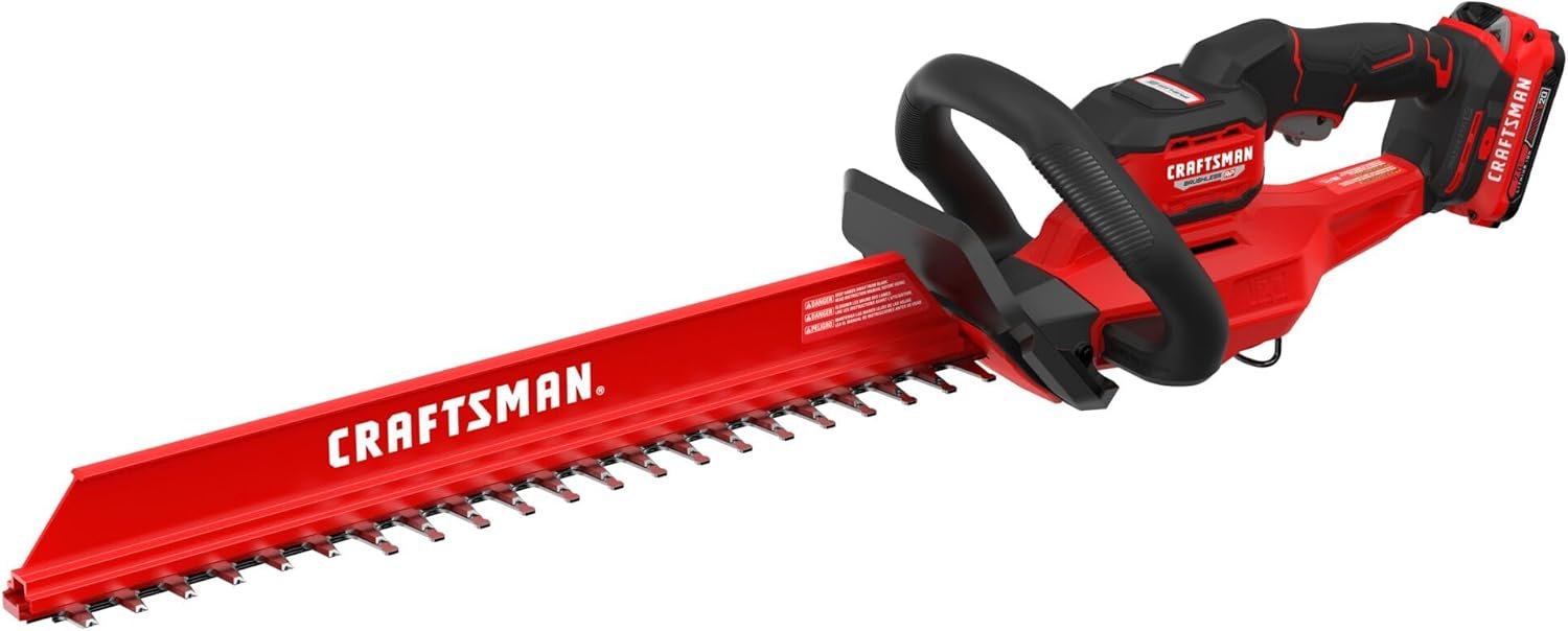 CRAFTSMAN V20 22 in. Hedge Trimmer Cordless with 2Ah Battery and Charger, Lightweight Brushless RP Bush Trimmer with Hedge Sweep Attachment, Longer Runtime, Up to 2X More Power (CMCHT830D1
