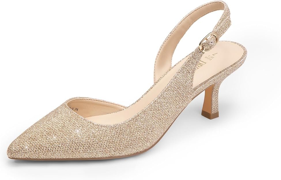 Escarpins Femme à Talon Kitten Bas, Chaussures Slingback à Bout Pointu pour Travail, Fête et Mariage