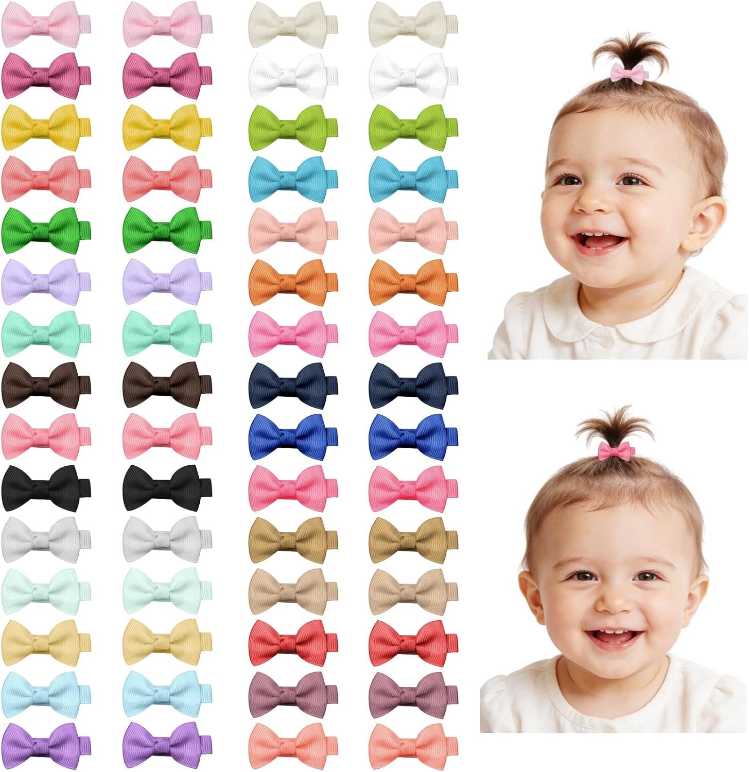 60 Pcs barrettes à cheveux pour bébé, filles Ruban complet recouvert, Pince Grosgrain Ribbon Barrette, Anti Glisse, pour Les Cheveux Fins de Bébé