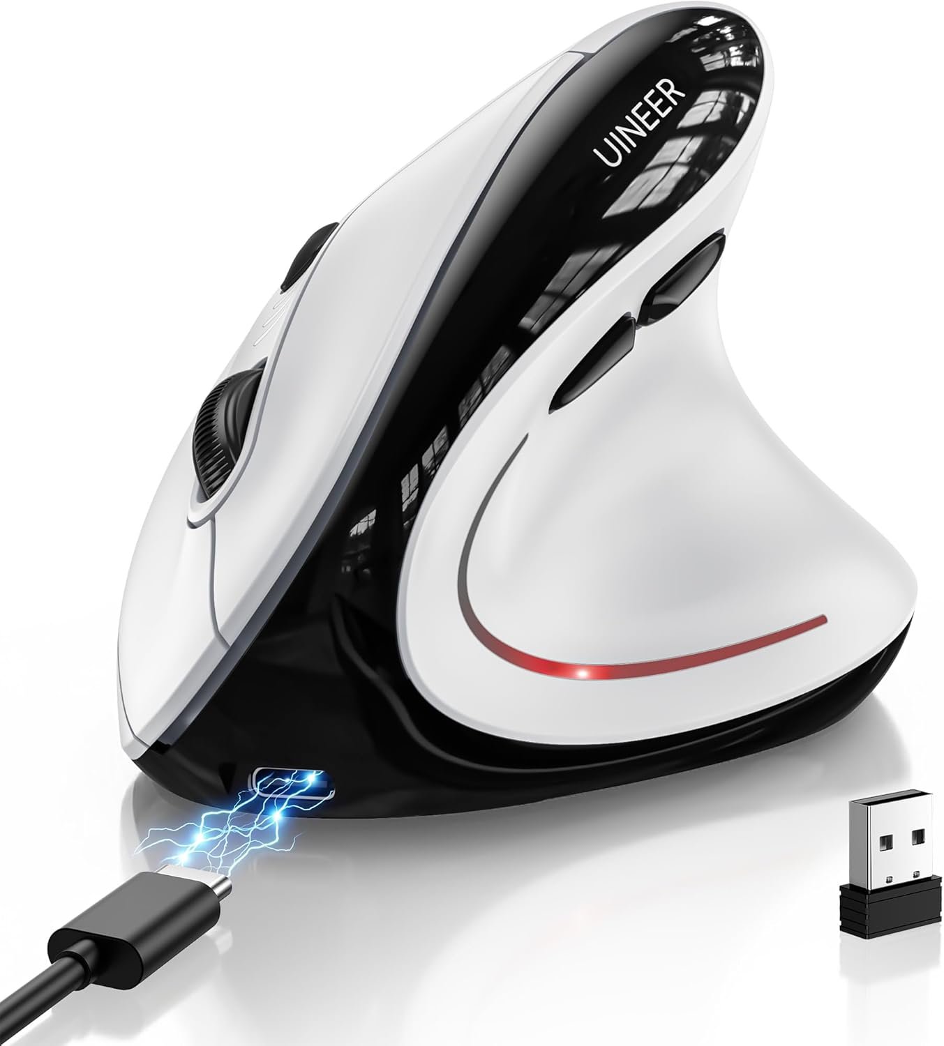 Souris Ergonomique Sans Fil, Souris Verticale Bluetooth Rechargeable avec Clic Silencieux, Éclairage RGB 7 Couleurs, 4 Niveaux DPI, Souris Multi-Appareils pour PC, Laptop, Mac, Bureau