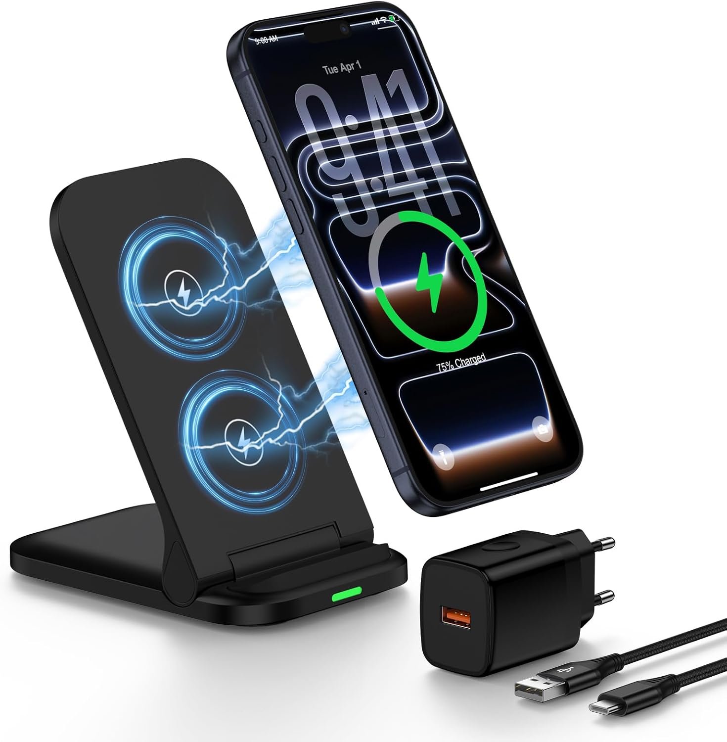 Chargeur Induction Rapide 15W Chargeur sans Fil avec Adaptateur Station de Charge pour Samsung Galaxy S25/S24/S23/S22/S21/S20, Wireless Charger pour iphone 17-11 Series, Google Pixel 10 pro