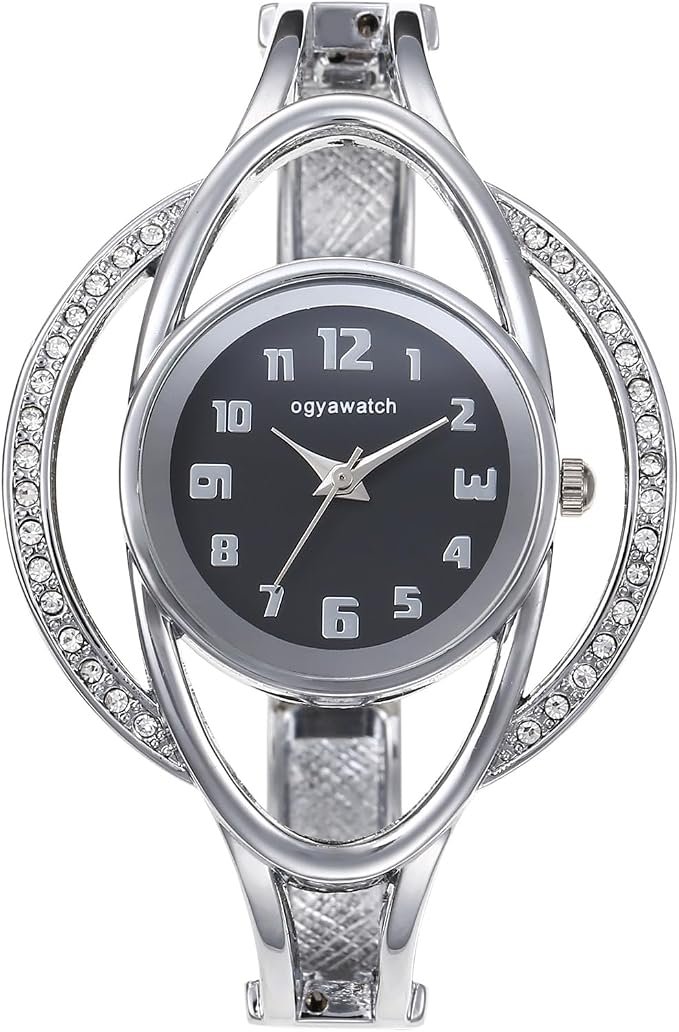 Montre Femme Bracelet Jonc Acier Inoxydable: Montre avec Strass Étincelants, Cadran Rond Élégant, Mouvement Quartz Précis – Style Chic et Cadeau Anniversaire, Noël ou Fête des Mères