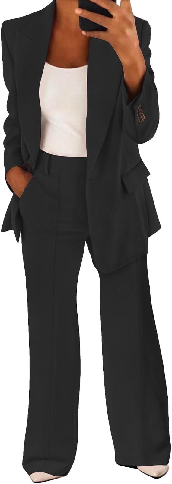 Ensemble de Costume d'Affaires pour Femme - Vestes d'Automne et Pantalon à Jambes Larges en Polyester Résistant à l'Usure - Tenue Décontractée 2 Pièces