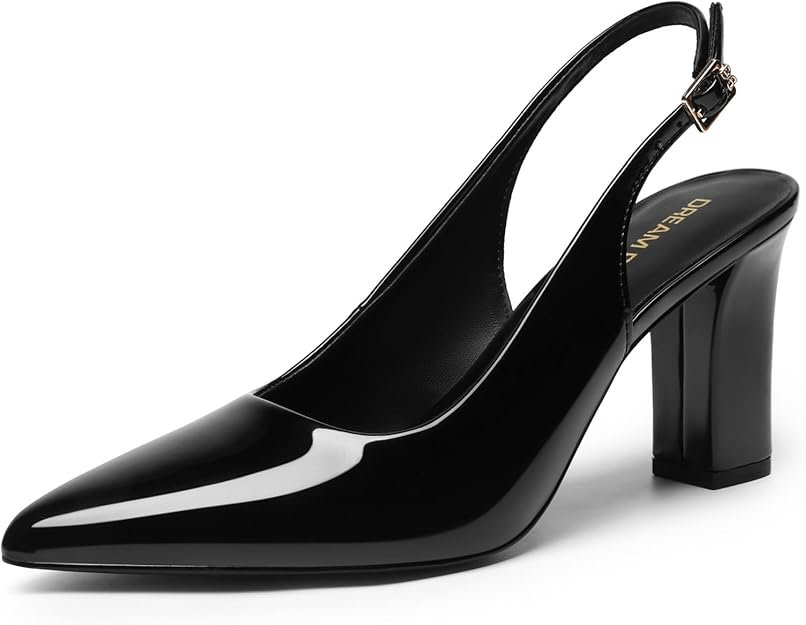 Escarpins Femme Slingback Bout Pointu Talon Carré Chaussures à Talon Bloc Confortables Chaussures de Bureau Élégantes pour Travail et Tenue Habillée