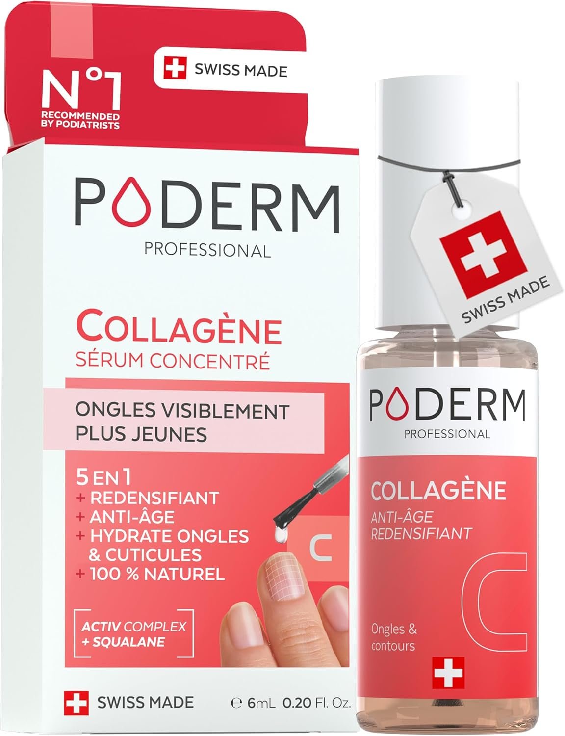 5 en 1 Sérum Booster Ongles - Collagène | Soin Redensifiant & Anti-Âge pour Ongles Affaiblis - 6 ml | Hydrate & Renforce la Plaque Unguéale | 100% Naturel - Développé par un Podologue en Suisse