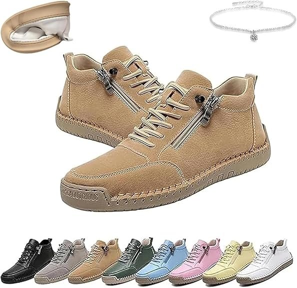 Baskets en cuir pour femme avec fermeture éclair latérale plates, décontractées, respirantes, cousues à la main, semelle souple à enfiler, chaussures de sport rembourrées