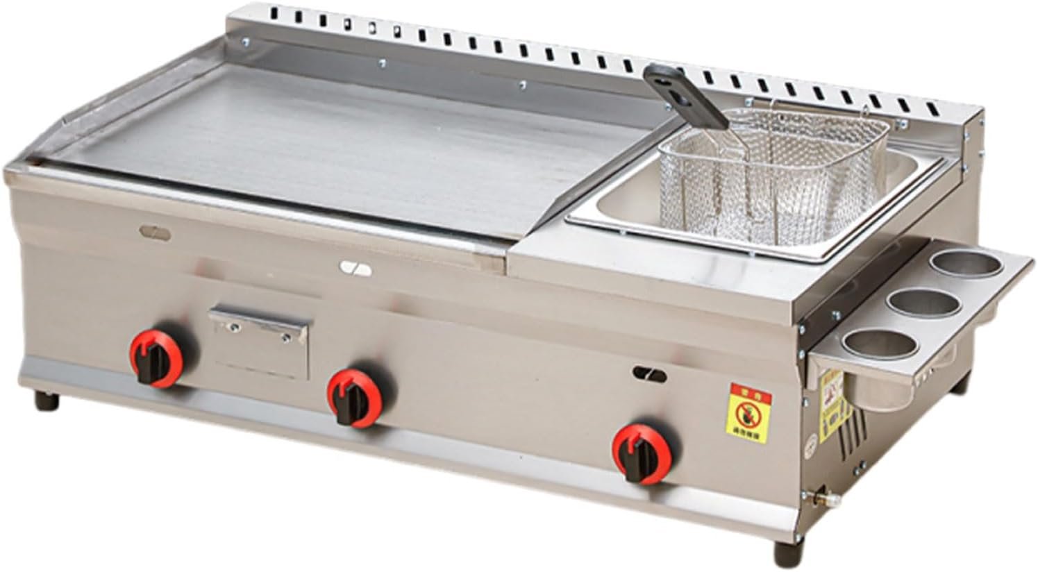 Friteuse à Gaz Professionnelle Friteuse Et Plancha Gaz, Chauffage Rapide à Double Zone Pour Une Cuisson Homogène, Construction En Acier Inoxydable Pour Restaurants(Commercial)