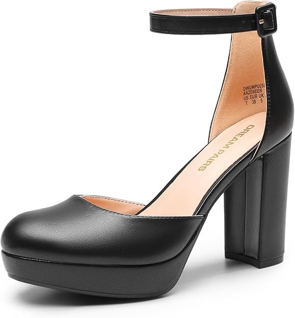 scarpins Femme Plateforme Talon Bloc Haut Mary Jane Style Chic Mode Soirée Mariage Bureau