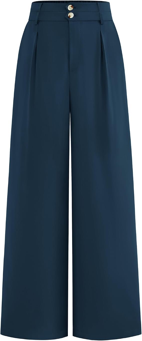 Pantalon de robe à jambes larges Femmes Affaires Tenues décontractées | Pantalon Palazzo taille haute, plissé avant, Fermeture zippée boutonnée, Pantalon de travail de bureau avec poche, Tenues d'automne d'été 2026
