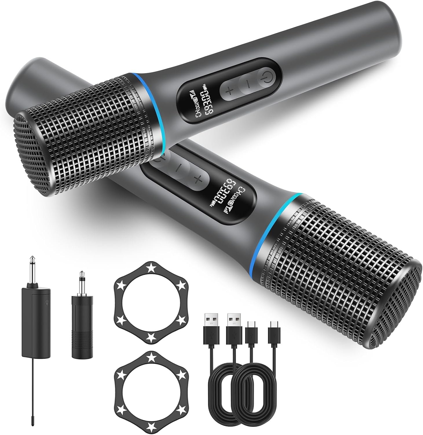 Microphone sans, karaoké avec micro,autonomie de 40 heures,portée de 60 mètres,double micro 2,4 GHz (récepteur inclus)