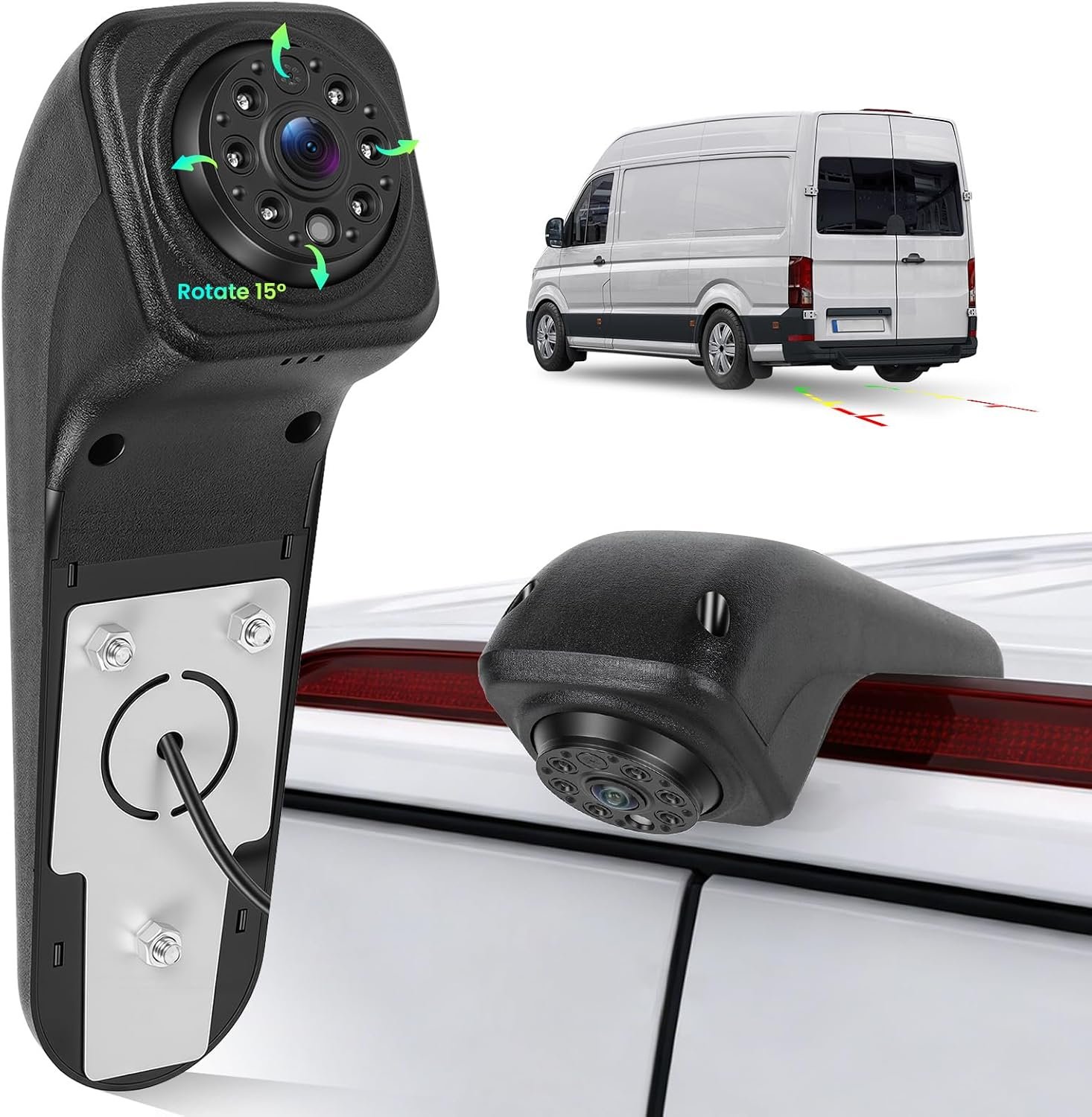 Vision Nocturne Caméra de Recul Feu Stop pour VW Crafter 2017, Camera Recul avec HD/CVBS, Étanche IP67, Grand Angle 140°, Ligne d'aide au stationnement