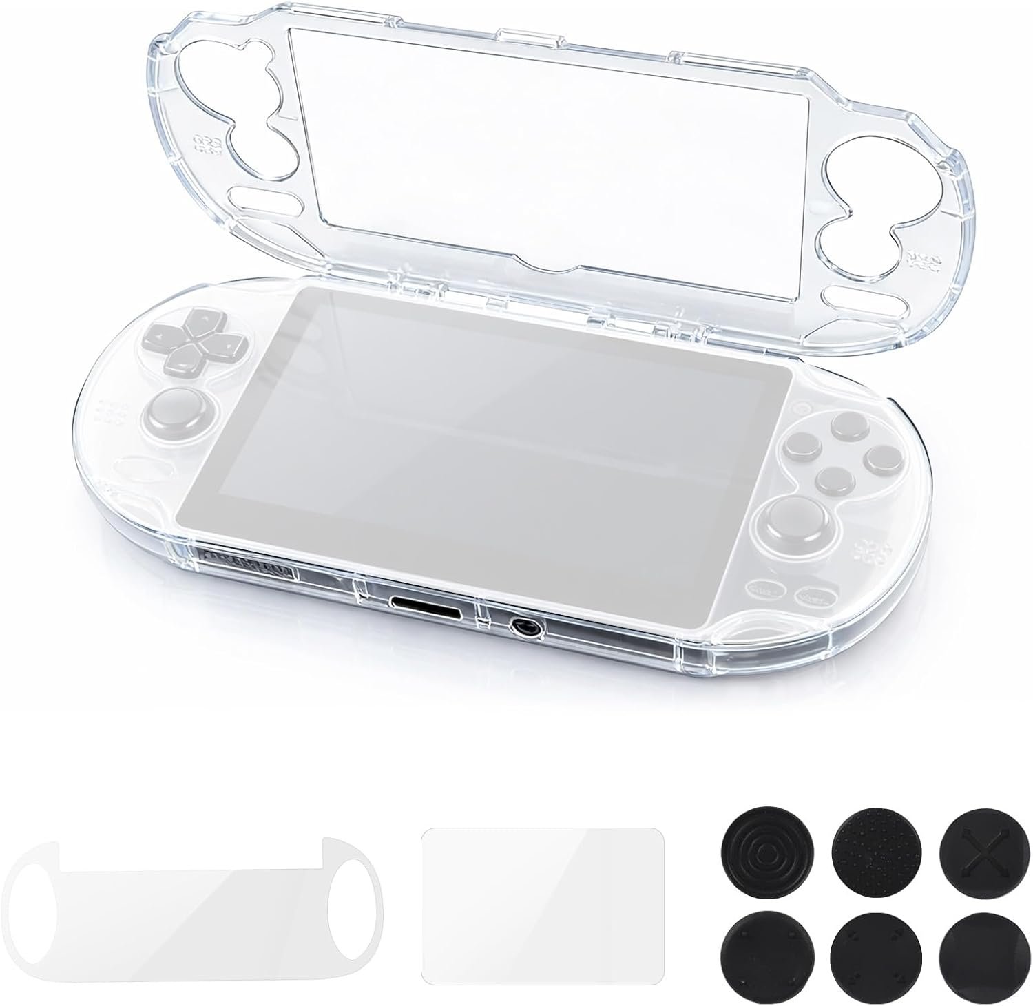 Cristal Clair Étui Rigide Ensemble pour Console Jeux Sony PS Vita PSV 1000 PCH-1000, Étui Protection Clair avec Films Protecteurs Verre Trempé et Capuchons Joystick pour Passionnés Jeux Rétro