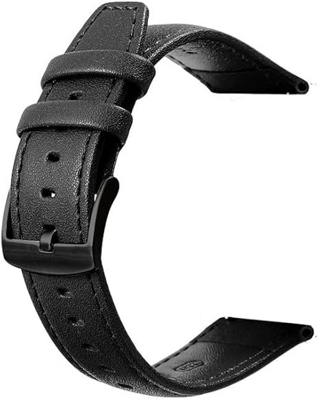 Bracelet Montre 22mm en Cuir Supérieur avec Boucle Noire, Bracelet de Remplacement à Dégagement Rapide pour Homme et Femme, Compatible avec Montre Connectée et Traditionnelle, Noir Classique