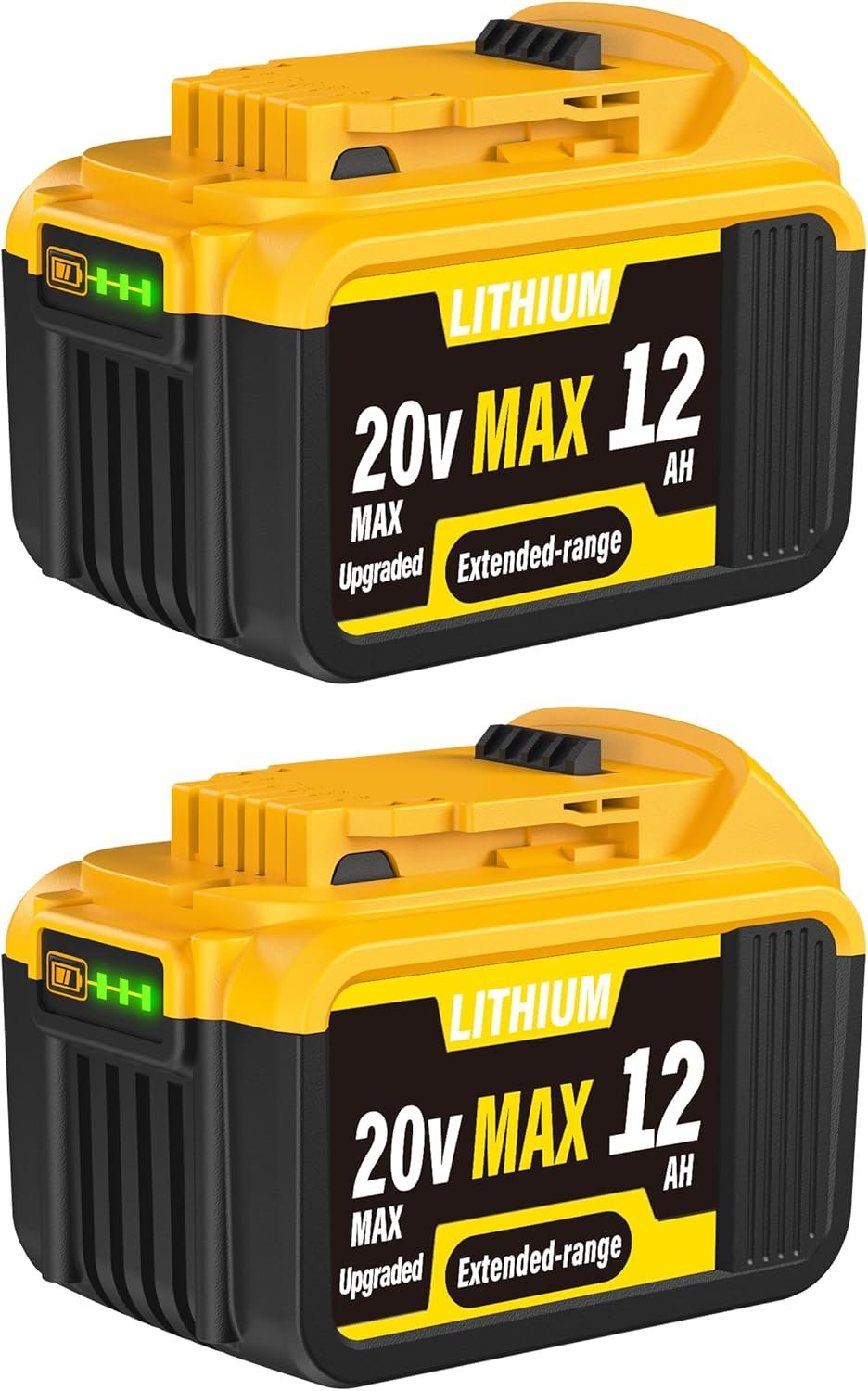 2-Pack 12000mAh High-Capacity Replacement for Dewalt 20V MAX Battery, Compatible with Dewalt 20V Lithium Battery DCB200 DCB201 DCB203 DCB204 DCB205 DCB206 DCB207 Series Cordless Power Tools
