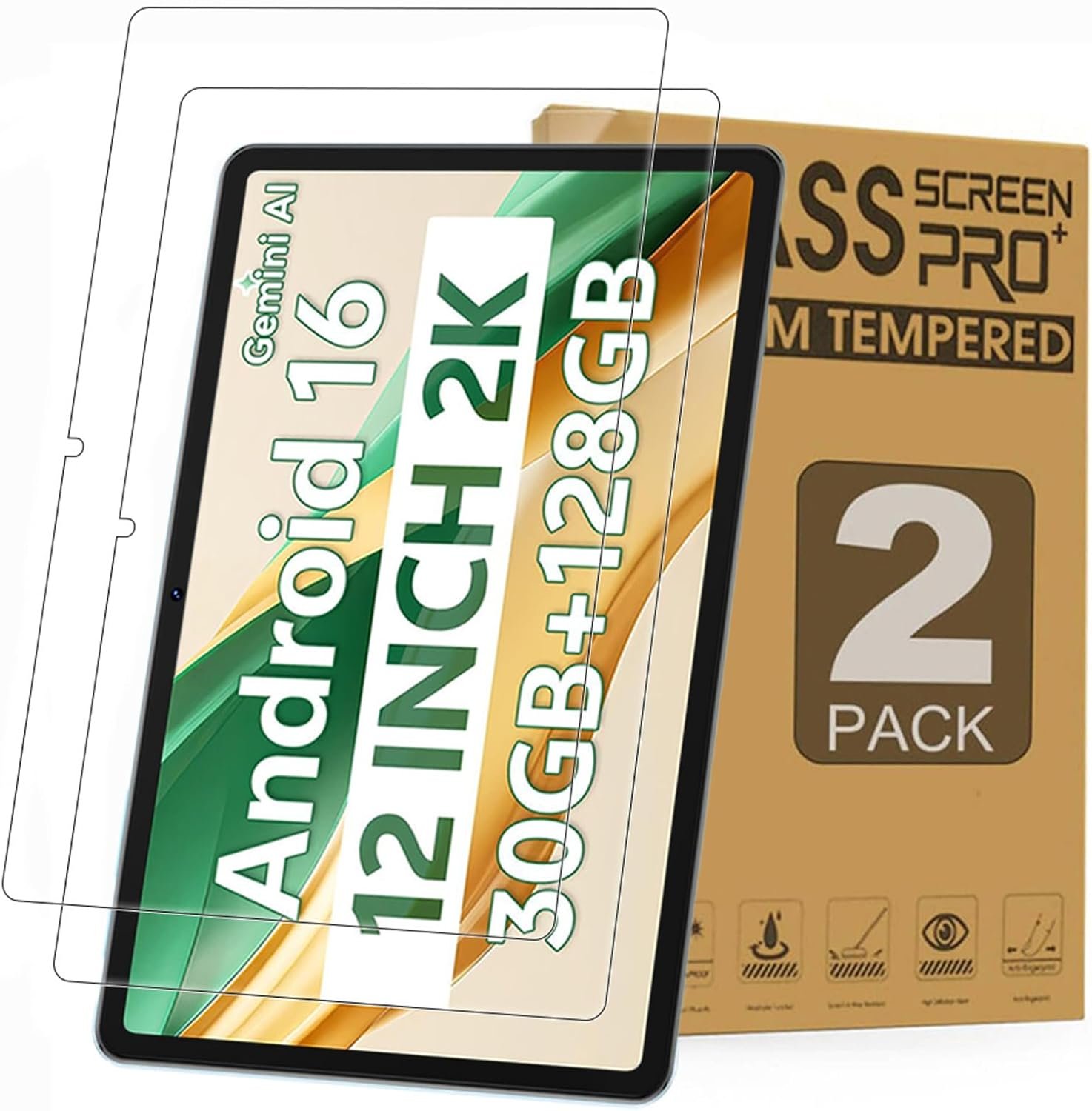 Lot de 2 films de protection d'écran pour tablette SVITOO Tab 12/P12 Android 16 12" 116T, anti-rayures en verre trempé 9H pour tablette FIRYMID 12" modèle 1116T